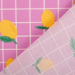 Tischdeckenstoff abwaschbar Baumwollstoff beschichtet Karo Zitrone rosa gelb 1,48m Breite