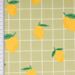 Tischdeckenstoff abwaschbar Baumwollstoff beschichtet Karo Zitrone grün gelb 1,48m Breite