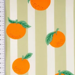 Tischdeckenstoff abwaschbar Baumwollstoff beschichtet Streifen Orangen grün weiß orange 1,48m Breite