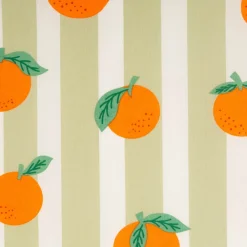 Tischdeckenstoff abwaschbar Baumwollstoff beschichtet Streifen Orangen grün weiß orange 1,48m Breite