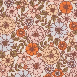 Tischdeckenstoff abwaschbar Baumwollstoff beschichtet Enduit Brigitte Vintage Blumen weiß bunt 1,45m Breite