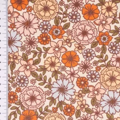 Tischdeckenstoff abwaschbar Baumwollstoff beschichtet Enduit Brigitte Vintage Blumen weiß bunt 1,45m Breite