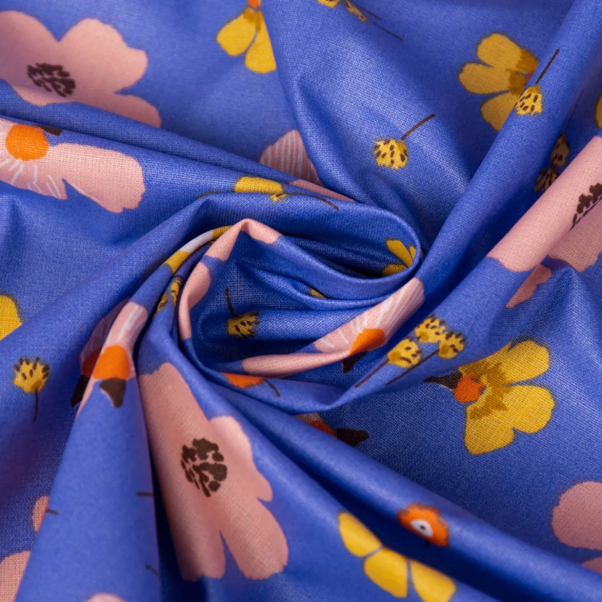 Tischdeckenstoff abwaschbar Baumwollstoff beschichtet Enduit Jela Blüten blau 1,45m Breite