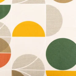 Tischdeckenstoff abwaschbar Baumwollstoff beschichtet Joris Retro Kreise ecru grün orange gelb grau 1,55m Stoffbreite