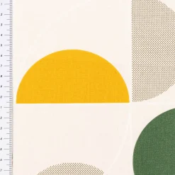 Tischdeckenstoff abwaschbar Baumwollstoff beschichtet Joris Retro Kreise ecru grün orange gelb grau 1,55m Stoffbreite