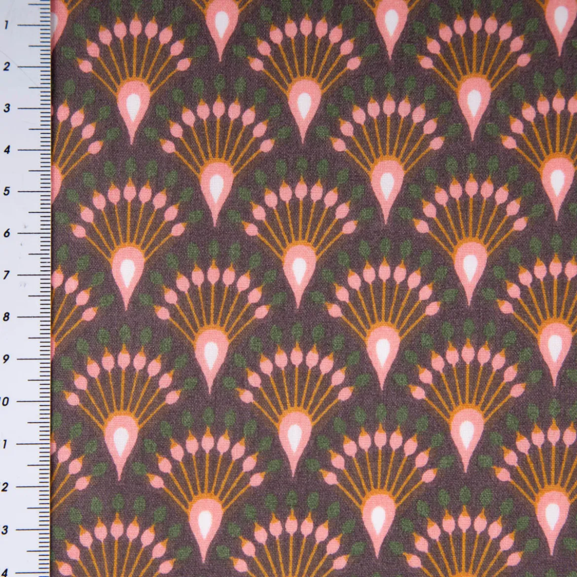 Tischdeckenstoff abwaschbar Baumwollstoff beschichtet Enduit Ginza Art Déco Bogen aubergine 1,45m Breite