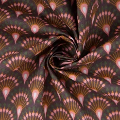 Tischdeckenstoff abwaschbar Baumwollstoff beschichtet Enduit Ginza Art Déco Bogen aubergine 1,45m Breite