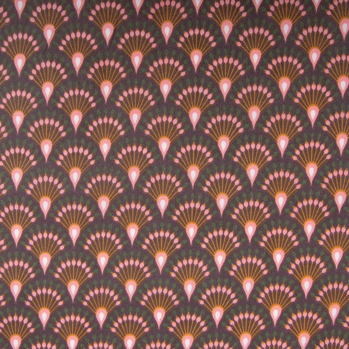 Tischdeckenstoff abwaschbar Baumwollstoff beschichtet Enduit Ginza Art Déco Bogen aubergine 1,45m Breite