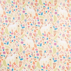 Tischdeckenstoff abwaschbar Baumwollstoff beschichtet JOLICORN Einhorn Blumen gelb bunt 1,45m Breite