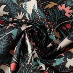 Tischdeckenstoff abwaschbar Baumwollstoff beschichtet AZORA Einhorn Blumen schwarz bunt 1,45m Breite