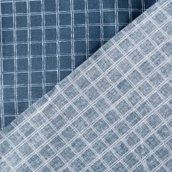 Tischdeckenstoff abwaschbar Baumwollstoff beschichtet Enduit Jules Karo blau weiß 1,45m Breite