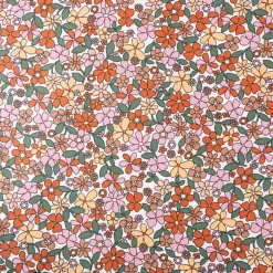 Tischdeckenstoff abwaschbar Baumwollstoff beschichtet Enduit Josette Blumen weiß orange 1,45m Breite