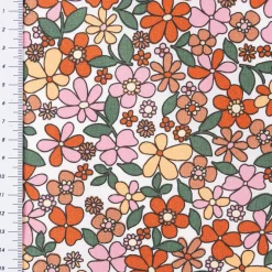 Tischdeckenstoff abwaschbar Baumwollstoff beschichtet Enduit Josette Blumen weiß orange 1,45m Breite