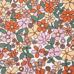 Tischdeckenstoff abwaschbar Baumwollstoff beschichtet Enduit Josette Blumen weiß orange 1,45m Breite