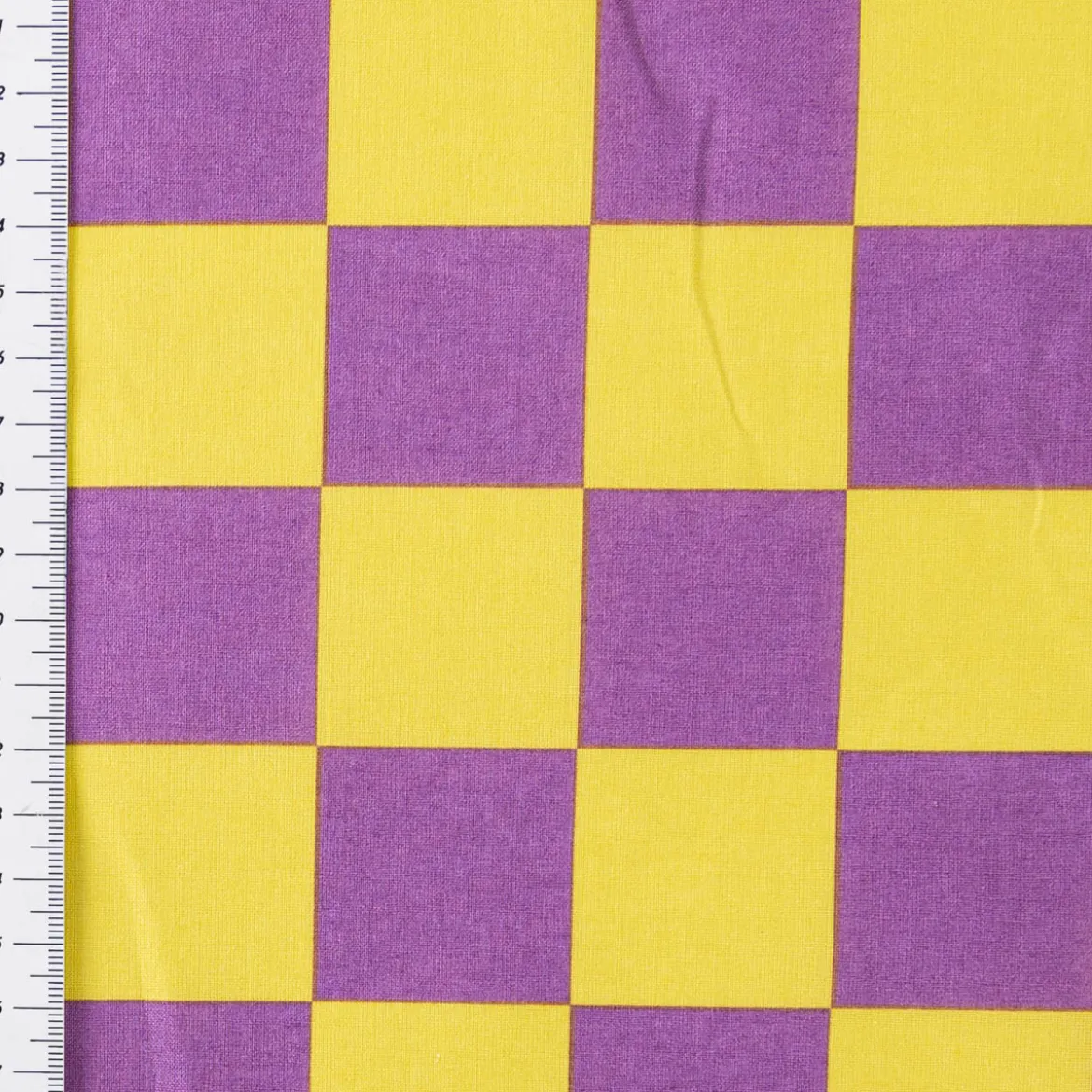 Tischdeckenstoff abwaschbar Baumwollstoff beschichtet Karo Kästchen gelb violett 1,45m Breite