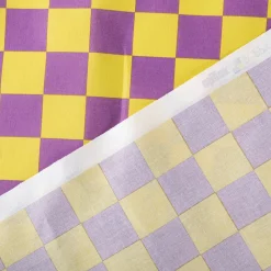 Tischdeckenstoff abwaschbar Baumwollstoff beschichtet Karo Kästchen gelb violett 1,45m Breite