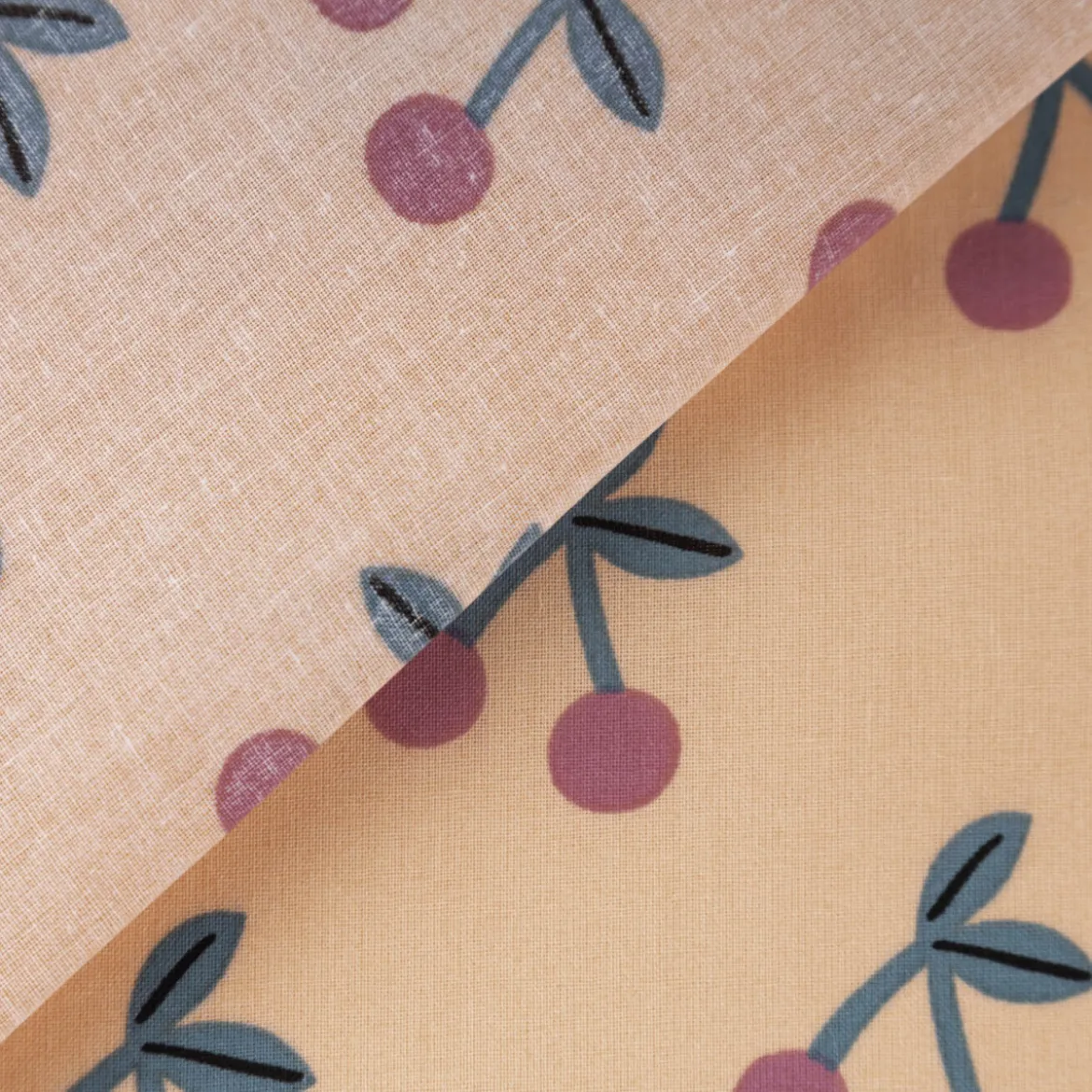 Tischdeckenstoff abwaschbar Baumwollstoff beschichtet Cherries Kirschen peach 1,45m Breite