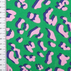 Tischdeckenstoff abwaschbar Baumwollstoff beschichtet Leo grün rosa 1,45m Breite