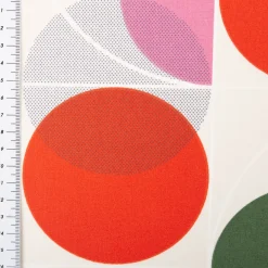 Tischdeckenstoff abwaschbar Baumwollstoff beschichtet Joris Retro Kreise ecru grün rot rosa lil a1,55m Stoffbreite