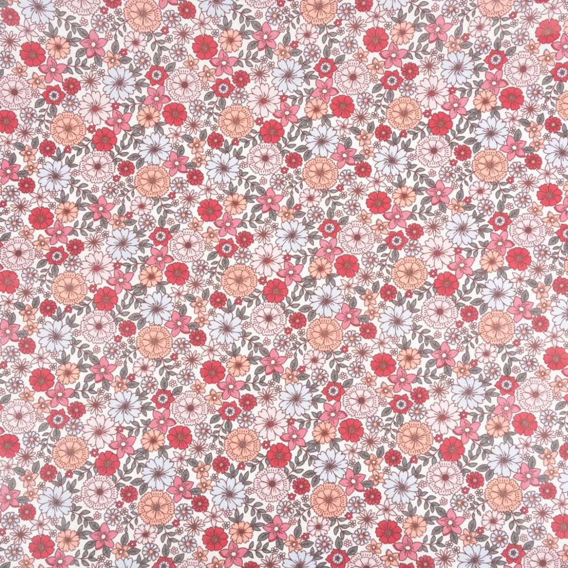 Tischdeckenstoff abwaschbar Baumwollstoff beschichtet Enduit Brigitte Blumen weiß rosa 1,45m Breite