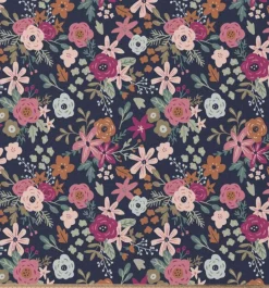 Tischdeckenstoff abwaschbar Baumwollstoff beschichtet Enduit Olga Blumen blau rosa 1,45m Breite