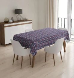 Tischdeckenstoff abwaschbar Baumwollstoff beschichtet Enduit Olga Blumen blau rosa 1,45m Breite