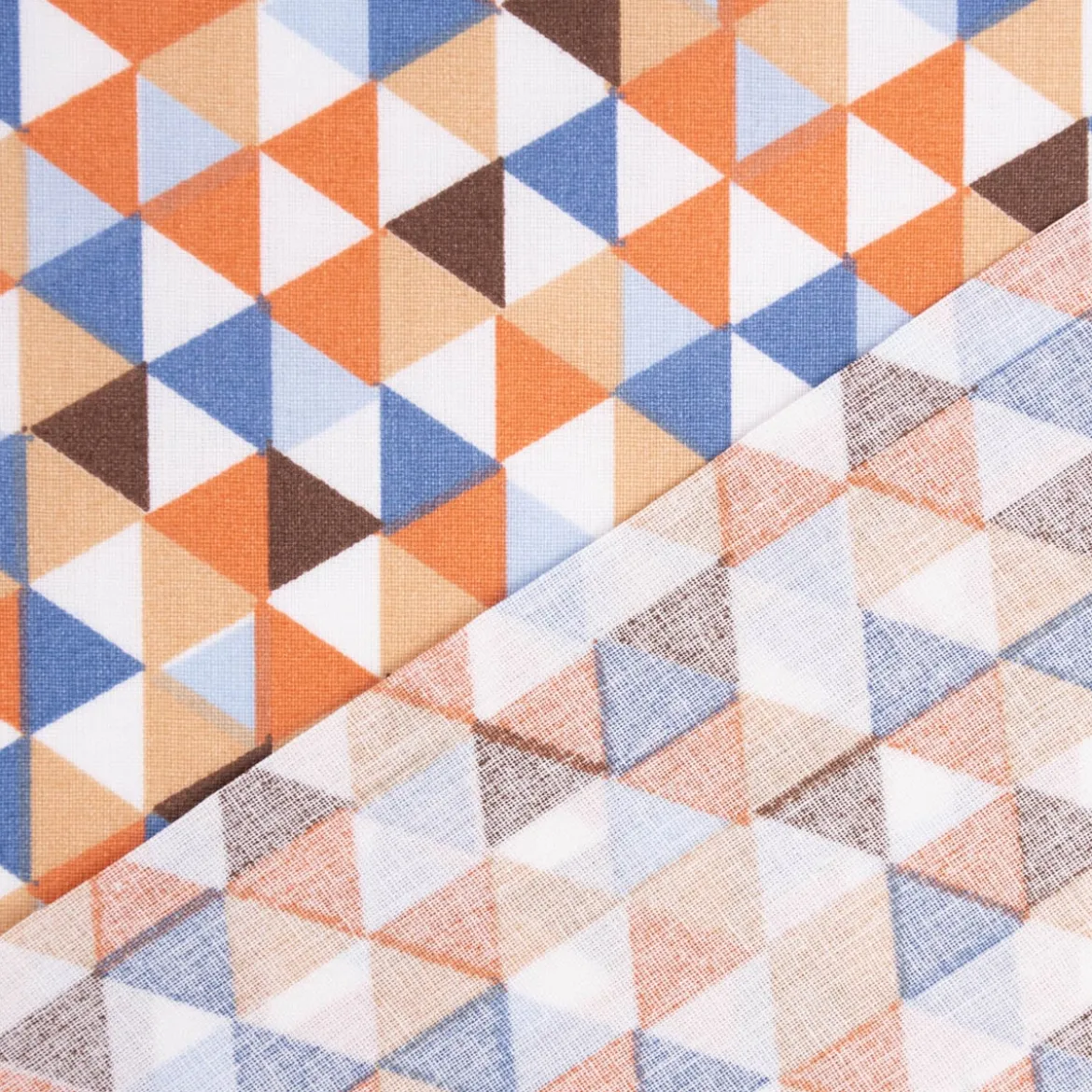 Tischdeckenstoff beschichtete Baumwolle TRIMIA Dreiecke weiß blau bunt 1,45m Breite