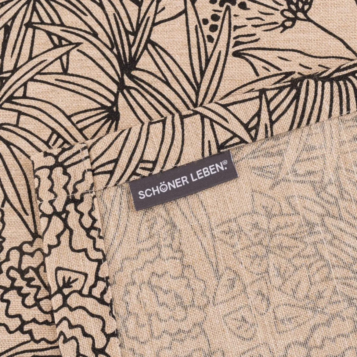 Tischdecke Orphee Botanics Leinenlook natur schwarz in versch. Größen von SCHÖNER LEBEN.