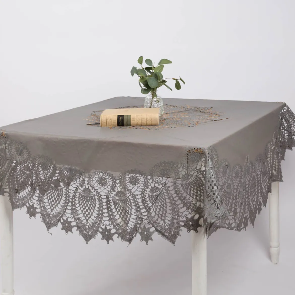 Tischdecke Outdoor Häkelspitze Amira rund dunkelgrau Ø 152cm