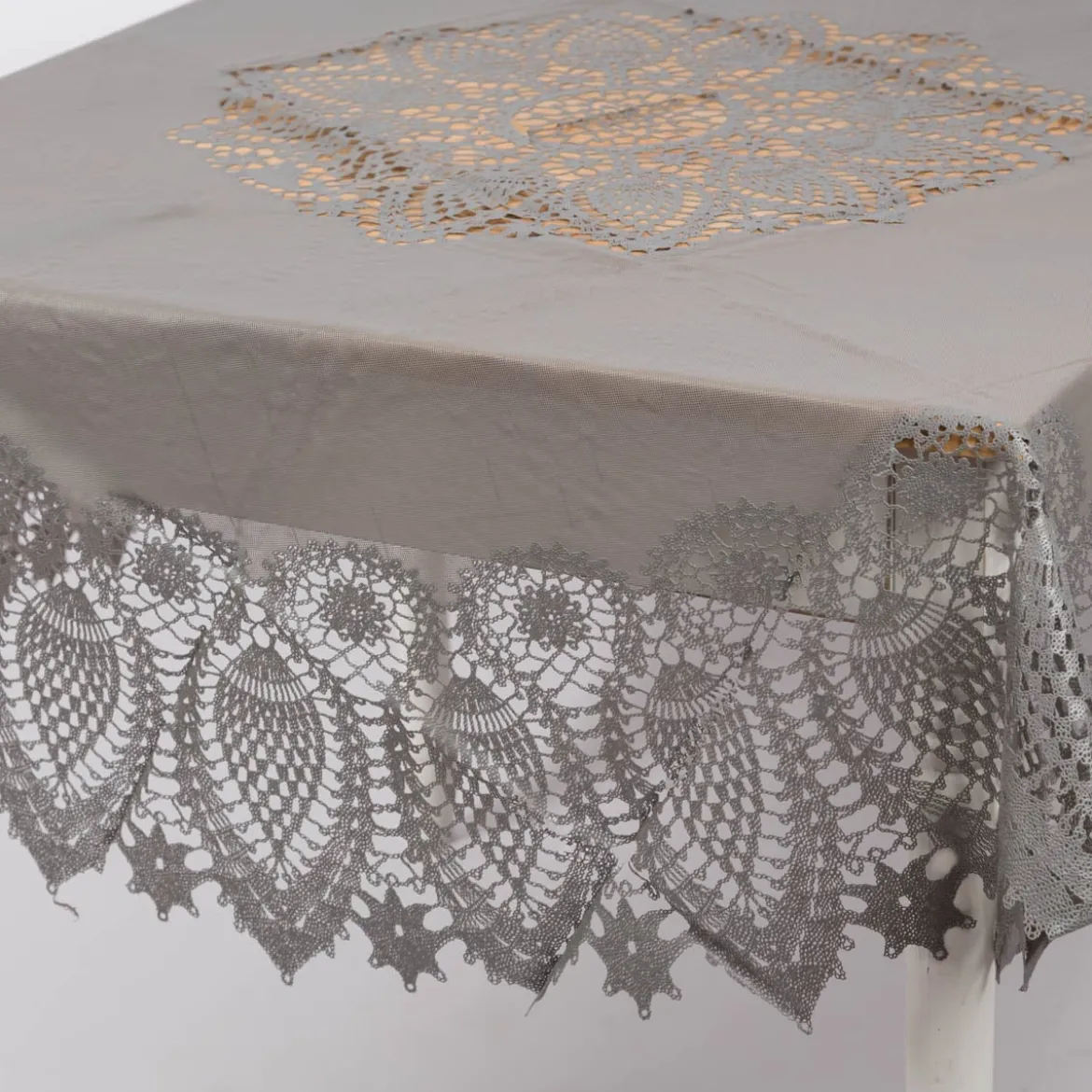 Tischdecke Outdoor Häkelspitze Amira rund dunkelgrau Ø 152cm