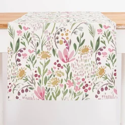Tischläufer Aquarell Blumen weiß rosa grün 40x160cm von SCHÖNER LEBEN.