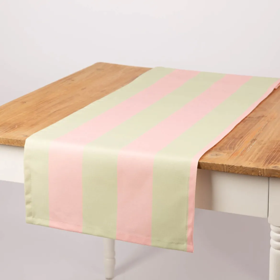 Tischläufer aus Baumwolle mit Streifen Pistazie Rosa 40x160cm von SCHÖNER LEBEN.