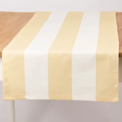 Tischläufer aus Baumwolle mit Streifen Vanille Ecru 40x160cm von SCHÖNER LEBEN.