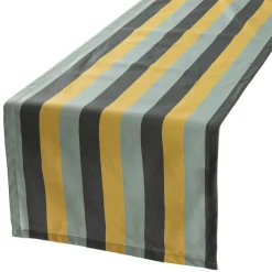 Tischläufer aus Baumwolle mit Streifen grün, grau und hellblau 40x160cm von SCHÖNER LEBEN.