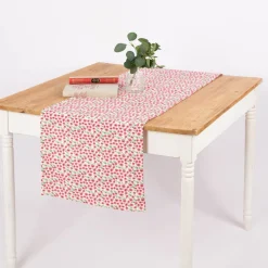 Tischläufer aus Baumwolle mit Mini Blumen weiß pink 40x160cm von SCHÖNER LEBEN.