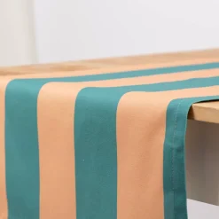 Tischläufer aus Baumwolle mit Streifen apricot grün 40x160cm von SCHÖNER LEBEN.