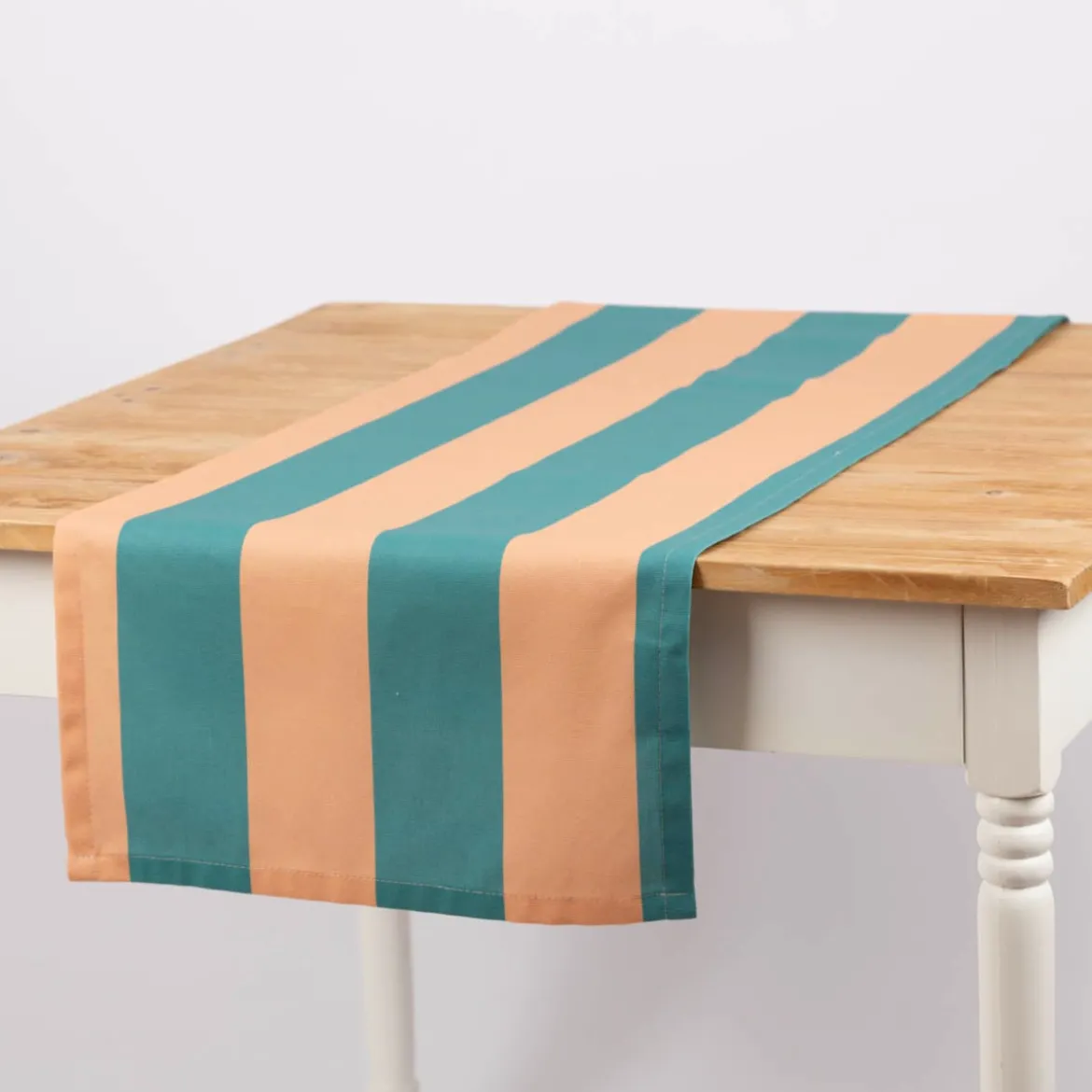 Tischläufer aus Baumwolle mit Streifen apricot grün 40x160cm von SCHÖNER LEBEN.