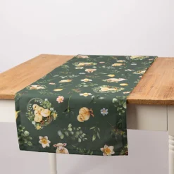Tischläufer aus Baumwolle Ostern Bohemian Easter Mood Küken Lamm grün 40x160cm von SCHÖNER LEBEN.