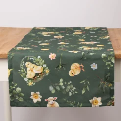 Tischläufer aus Baumwolle Ostern Bohemian Easter Mood Küken Lamm grün 40x160cm von SCHÖNER LEBEN.