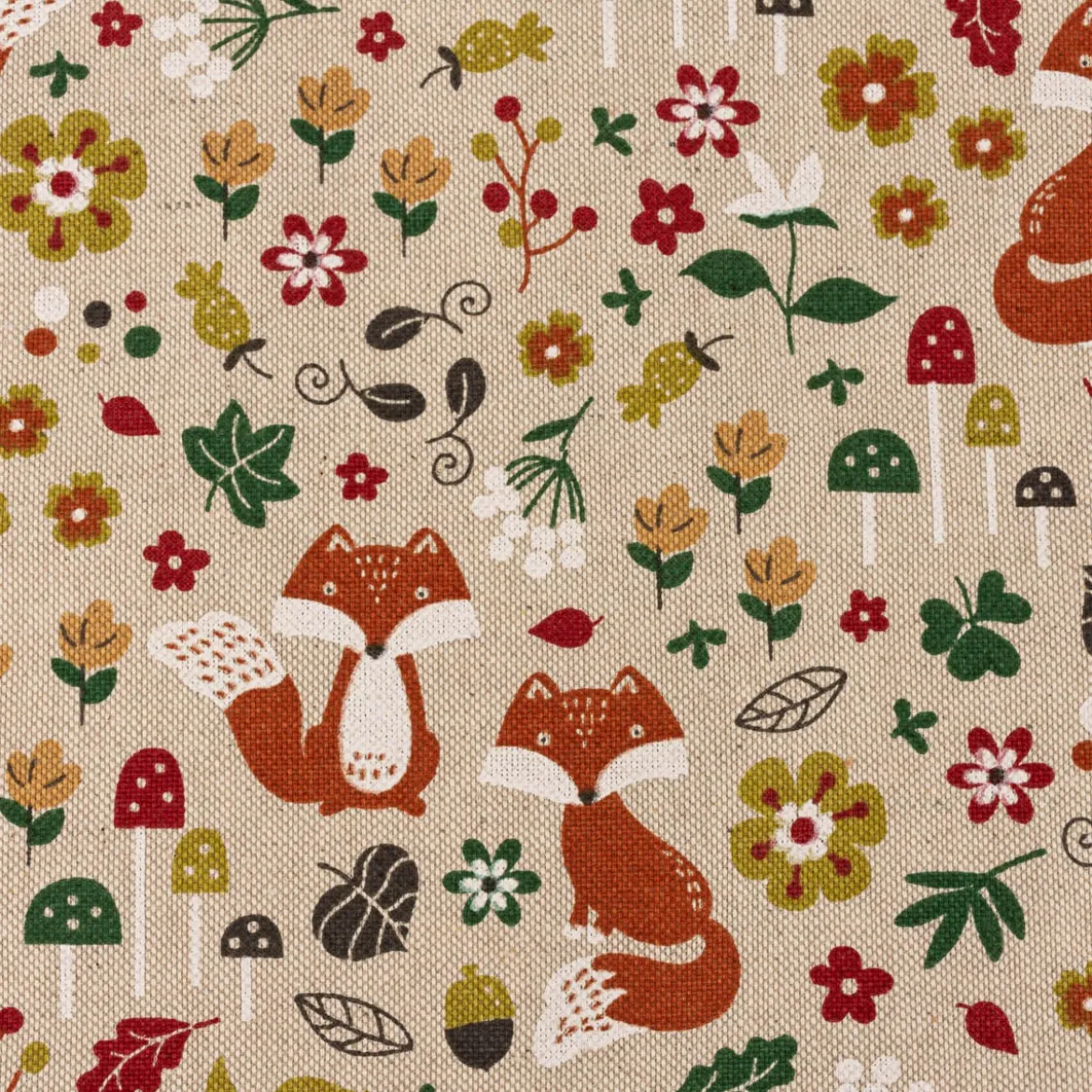 Tischläufer Autumn Woodland Fox Füchse Leinenlook natur bunt 40x160cm von SCHÖNER LEBEN.