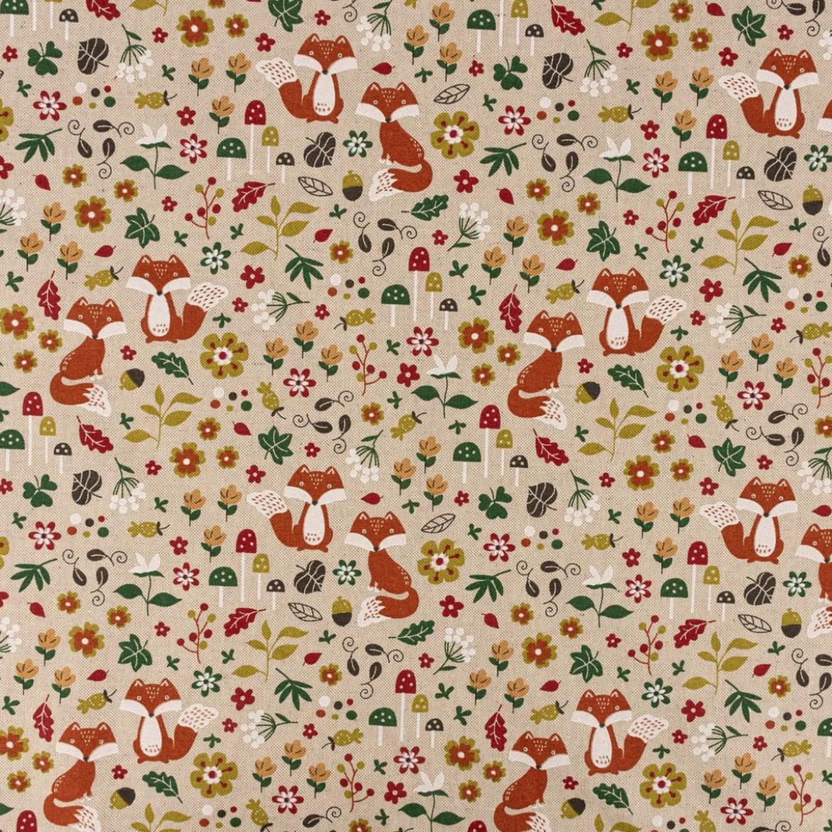 Tischläufer Autumn Woodland Fox Füchse Leinenlook natur bunt 40x160cm von SCHÖNER LEBEN.