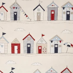 Tischläufer Baumwolle Beach Huts ecru blau rot 40x160cm von SCHÖNER LEBEN.