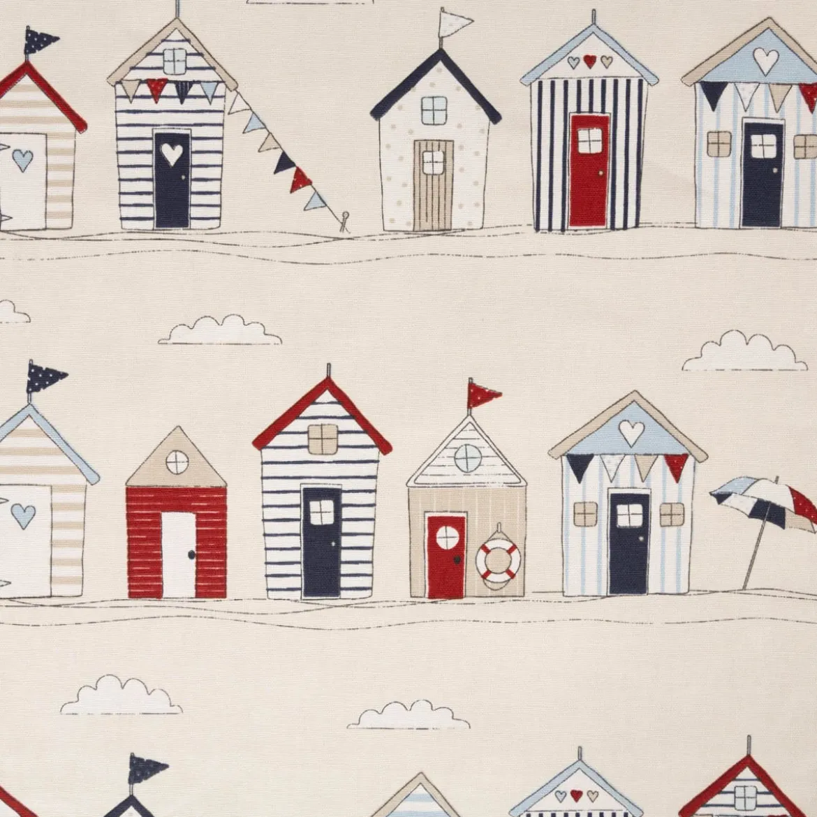 Tischläufer Baumwolle Beach Huts ecru blau rot 40x160cm von SCHÖNER LEBEN.