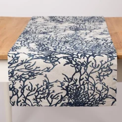 Tischläufer Baumwolle Korallen blau natur 40x160cm von SCHÖNER LEBEN.