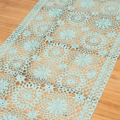Tischläufer Häkelspitze Amira türkis aus wetterfestem Vinyl 40x150cm