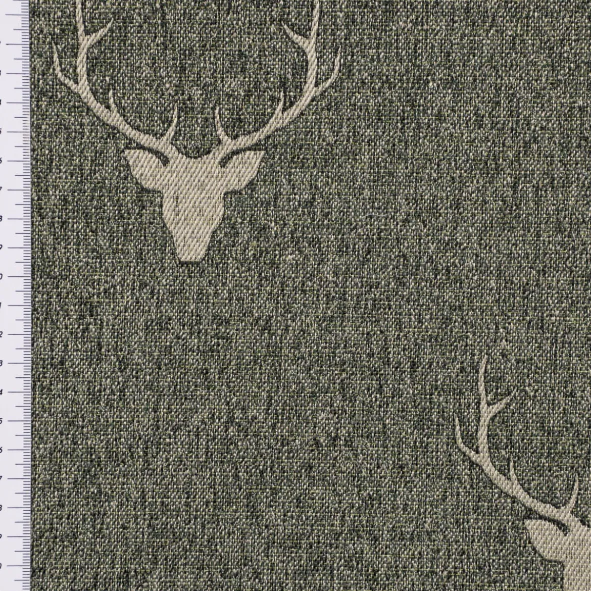 Tischläufer Jacquard Hirschkopf mit Geweih grün beige 40x160cm von SCHÖNER LEBEN.