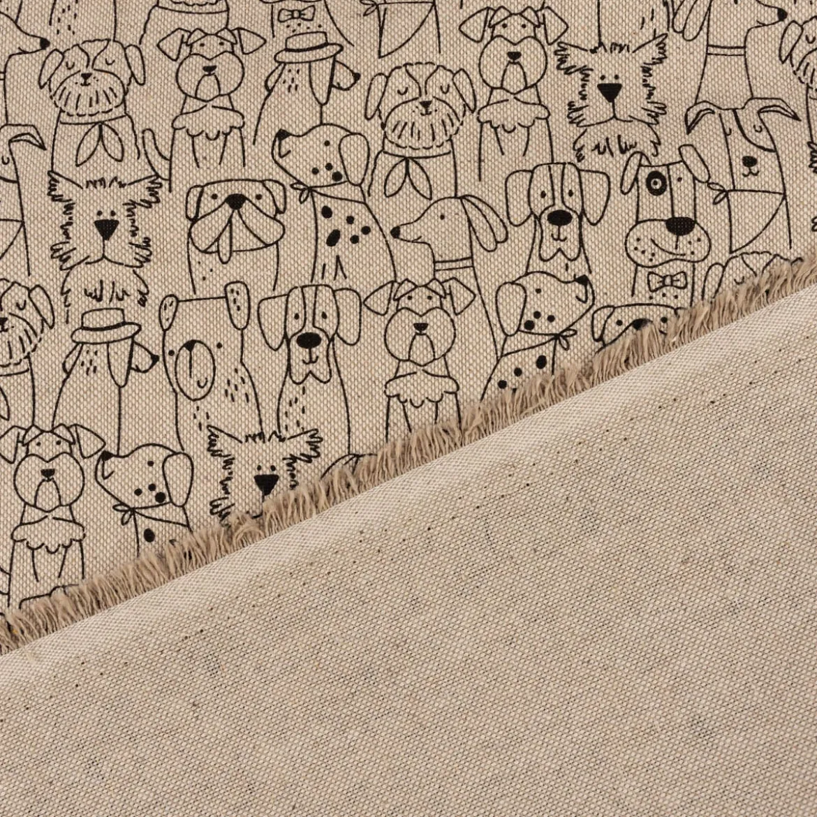Tischläufer Leinenlook Dog Cartoon Line Hunde natur schwarz 40x160cm von SCHÖNER LEBEN.