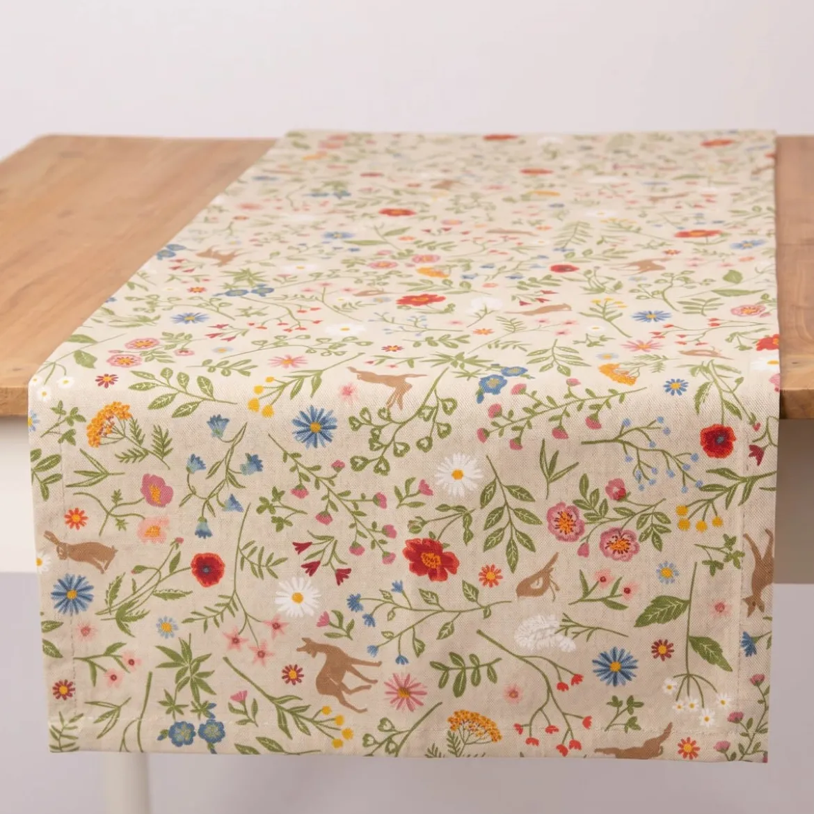 Tischläufer Leinenlook Floral Animal Garden natur bunt 40x160cm von SCHÖNER LEBEN.
