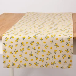 Tischläufer Leinenlook Little Citrus Fruits Mini Zitronen natur gelb 40x160cm von SCHÖNER LEBEN.