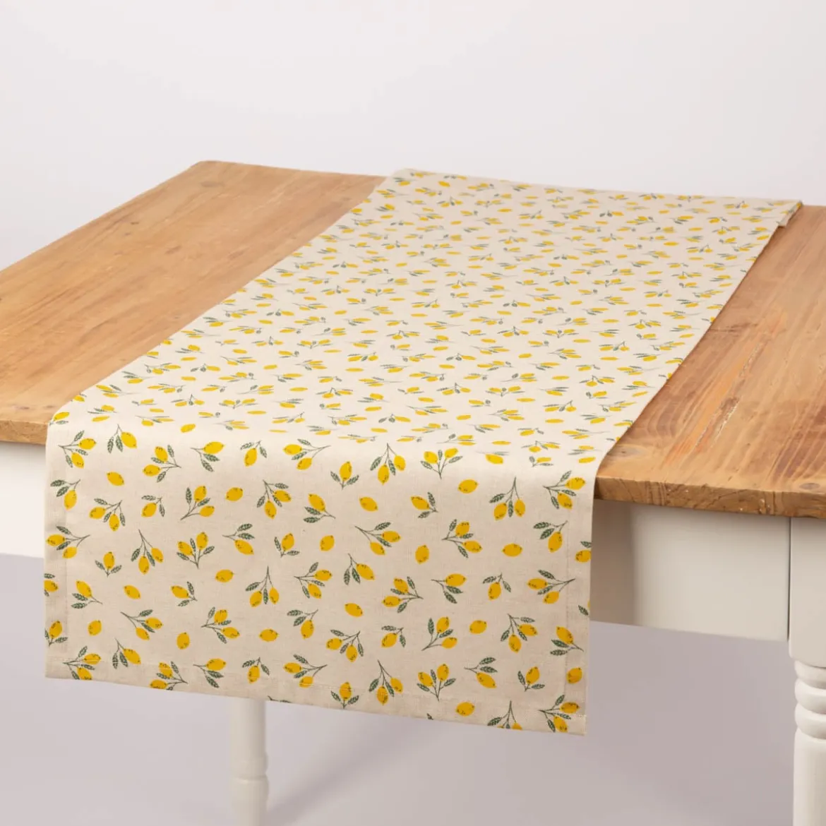 Tischläufer Leinenlook Little Citrus Fruits Mini Zitronen natur gelb 40x160cm von SCHÖNER LEBEN.